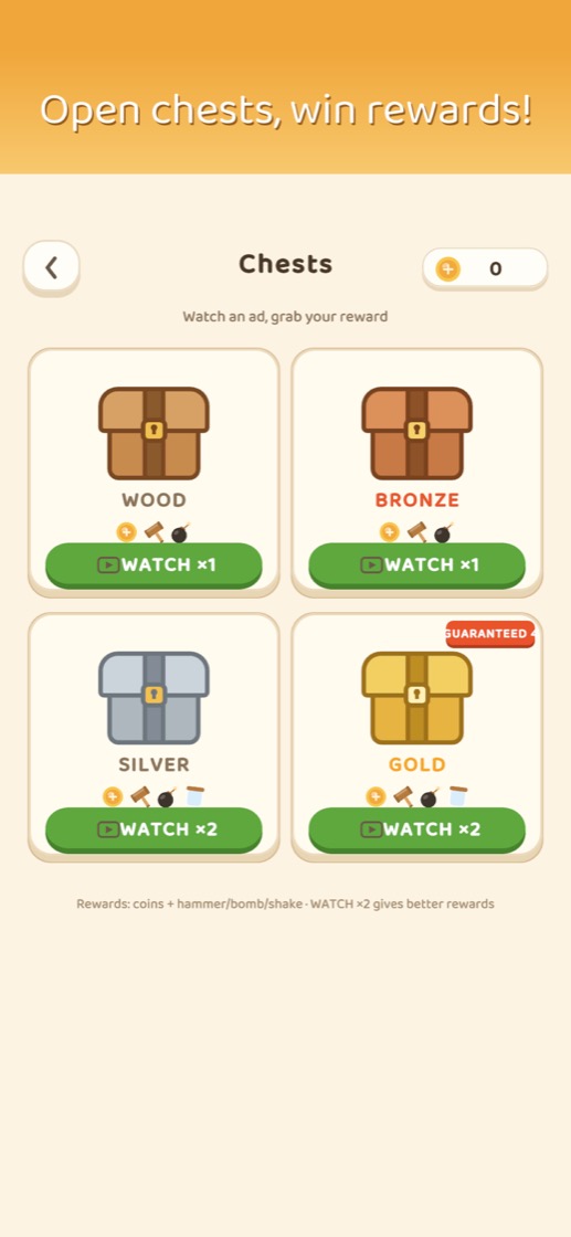 Daily chest reward screen
