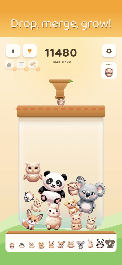 Gameplay: animals merging inside the jar