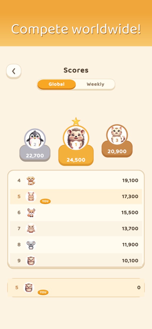 Global leaderboard screen